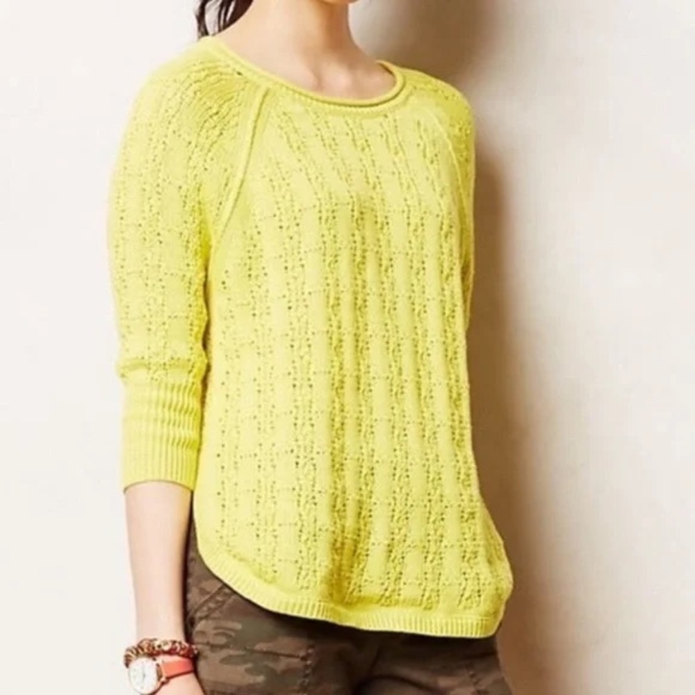 Anthropologie Sparrow Chartreuse Knit Cotton Sweater Womens Size XSmall